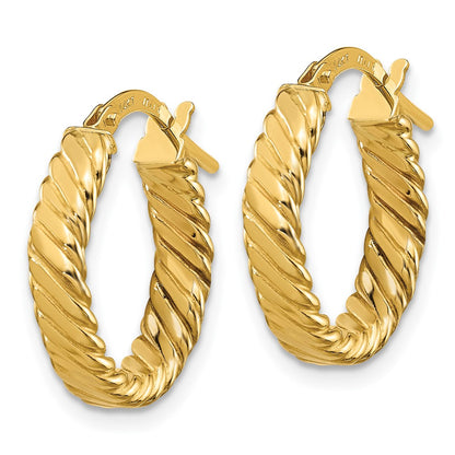 14K 3mm Patterned Oval Hoop Earrings