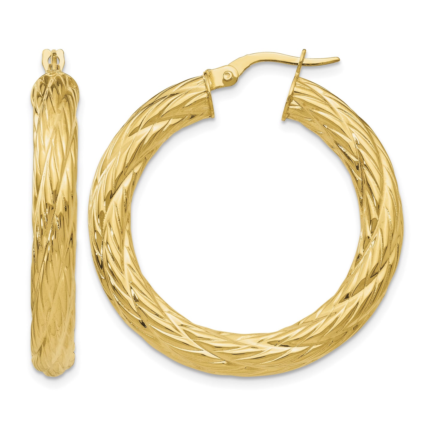 14k Textured Tube Hoop Earrings