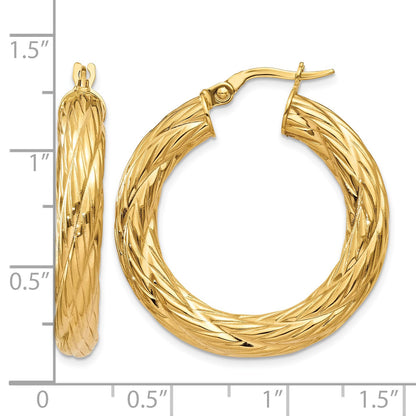 14k Textured Tube Hoop Earrings