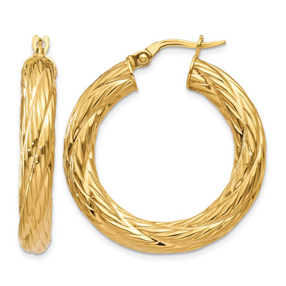 14k Textured Tube Hoop Earrings