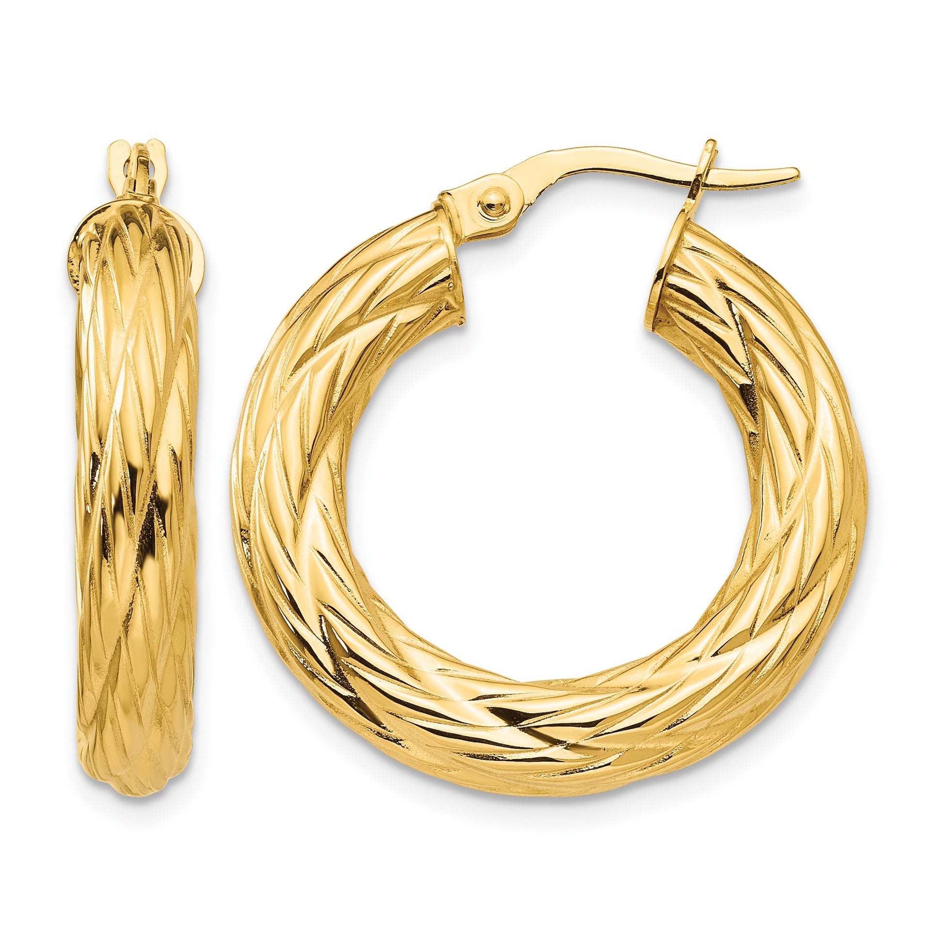 14k Textured Tube Hoop Earrings