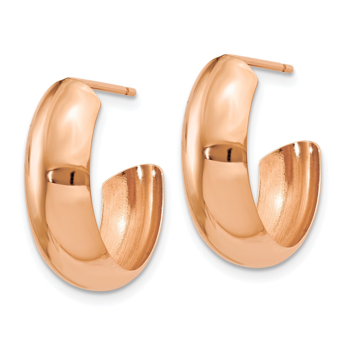 14k Rose Gold 6.5x24mm Polished J-Hoop Post Earrings