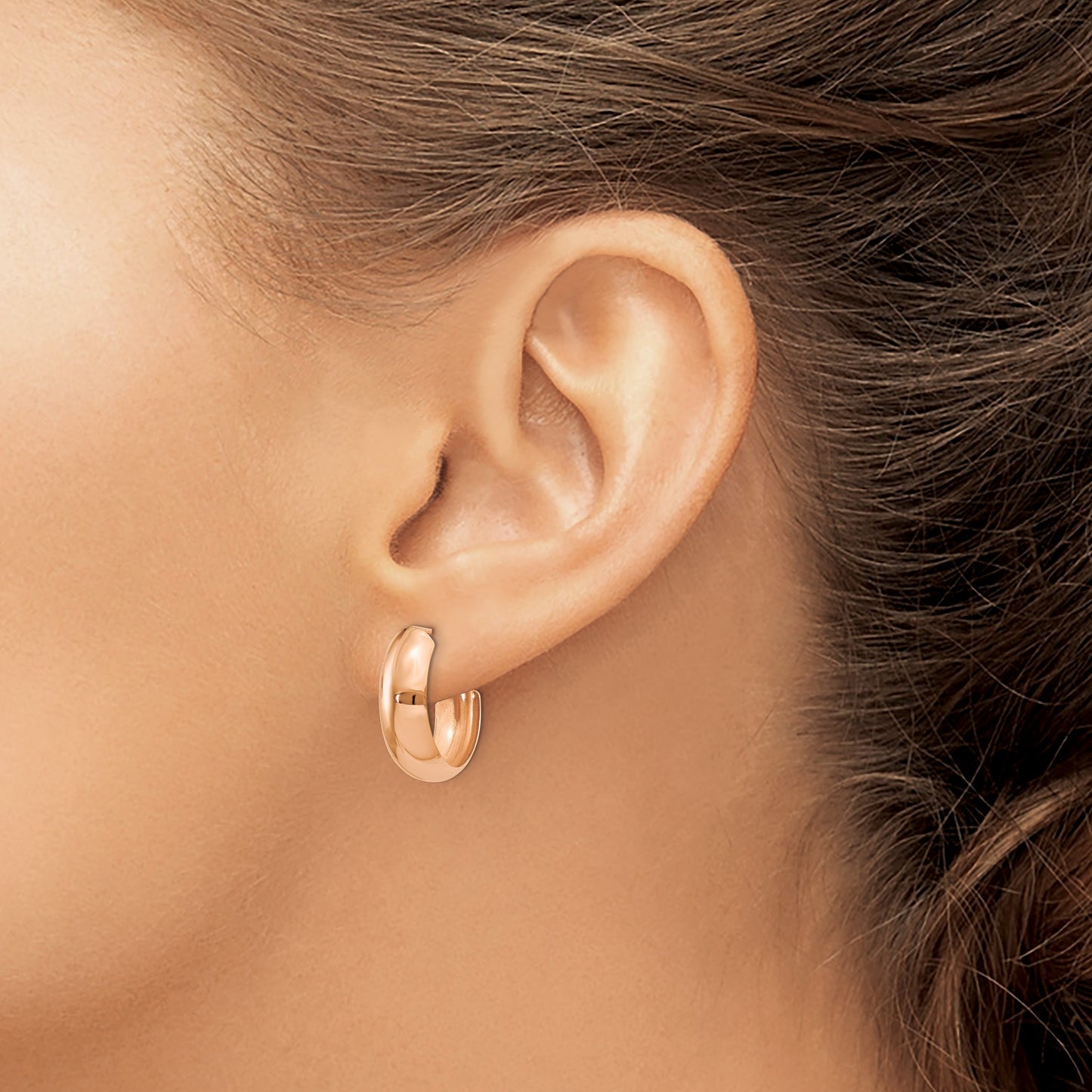 14k Rose Gold 6.5x24mm Polished J-Hoop Post Earrings