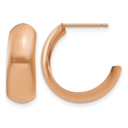 14k Rose Gold 6.5x24mm Polished J-Hoop Post Earrings
