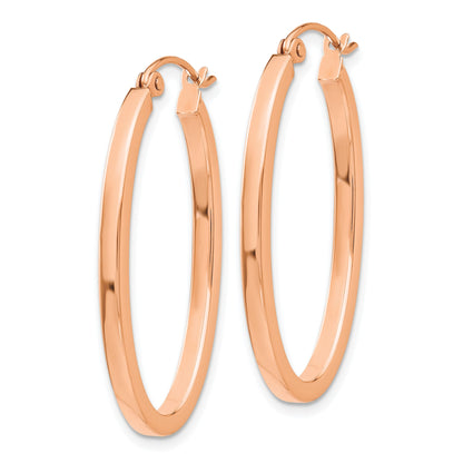 14k Rose Gold 2x30mm Polished Oval Tube Hoop Earrings
