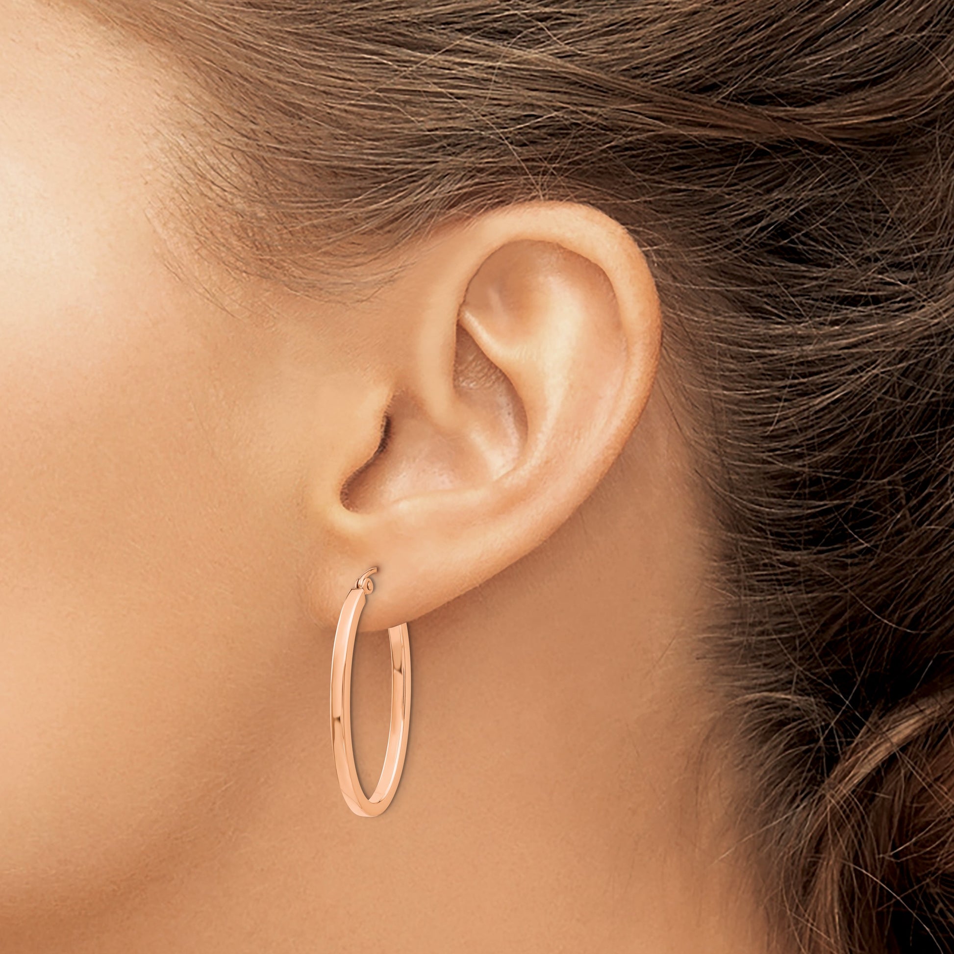 14k Rose Gold 2x30mm Polished Oval Tube Hoop Earrings