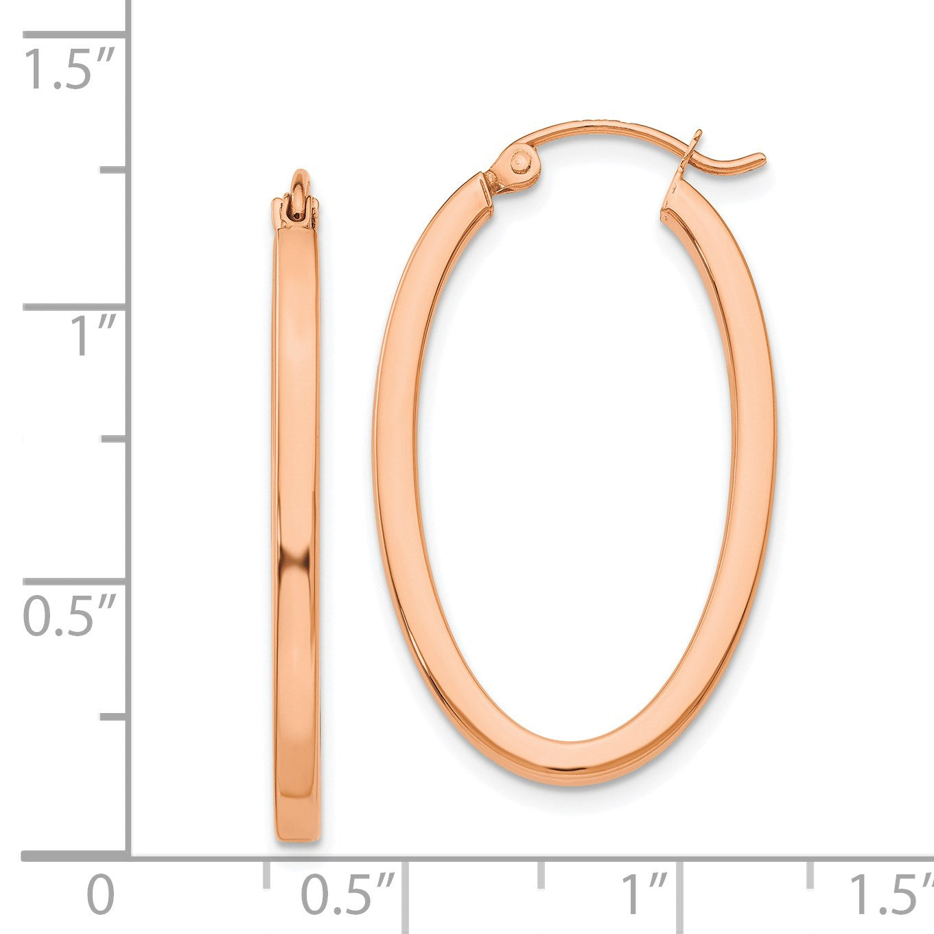 14k Rose Gold 2x30mm Polished Oval Tube Hoop Earrings