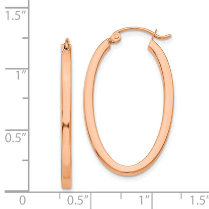 14k Rose Gold 2x30mm Polished Oval Tube Hoop Earrings