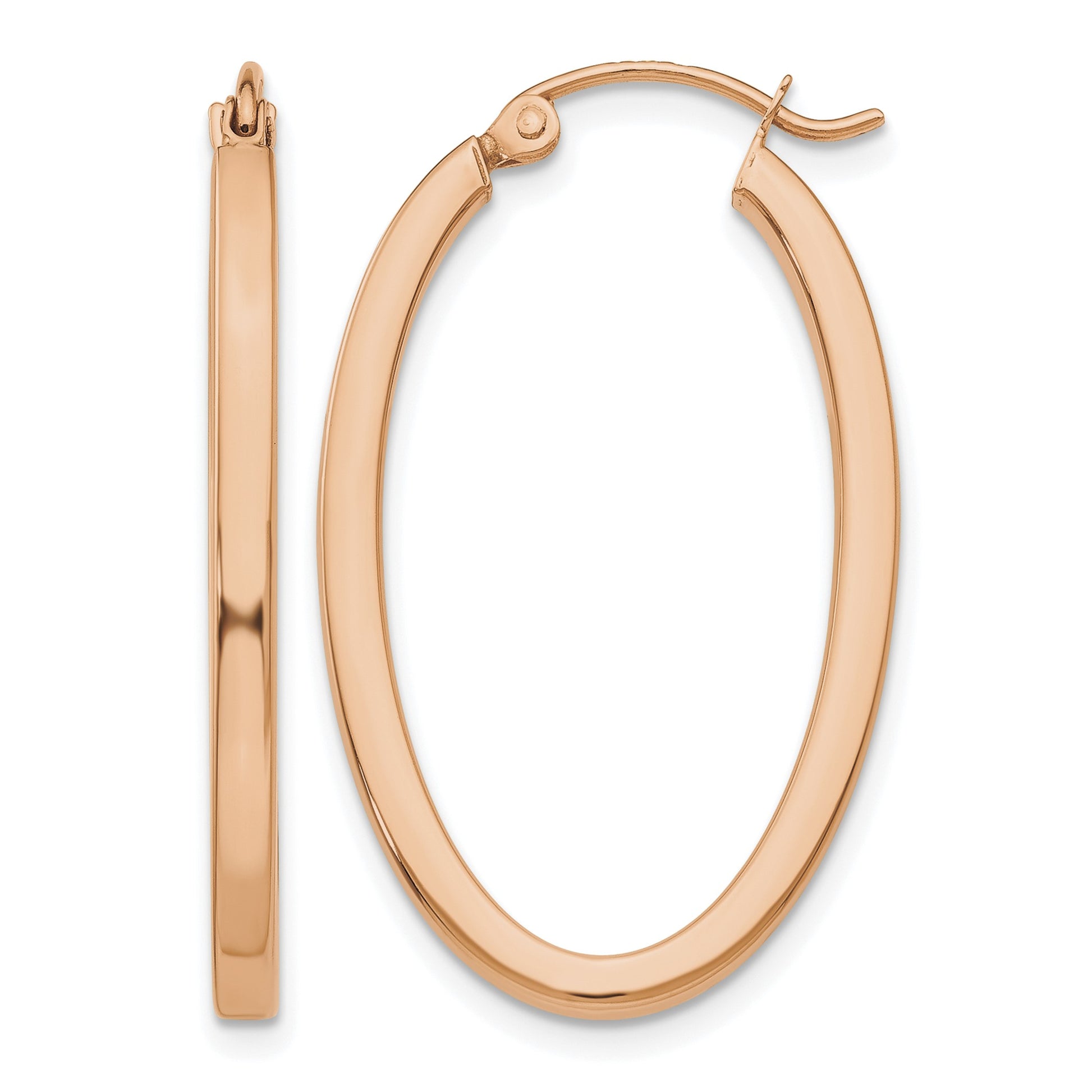 14k Rose Gold 2x30mm Polished Oval Tube Hoop Earrings