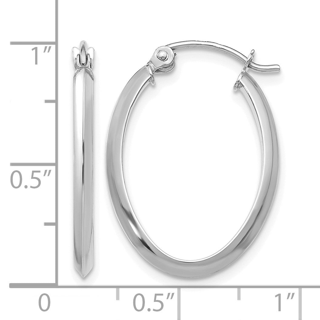 14k White Gold 2x22mm Polished Oval Tube Hoop Earrings