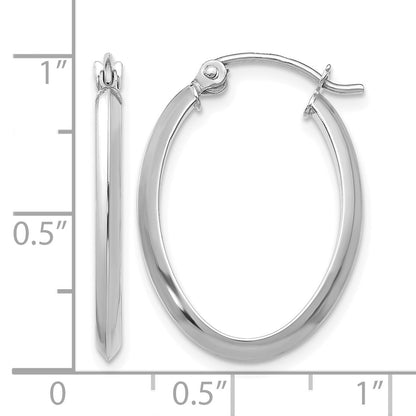 14k White Gold 2x22mm Polished Oval Tube Hoop Earrings