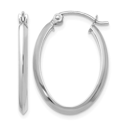 14k White Gold 2x22mm Polished Oval Tube Hoop Earrings