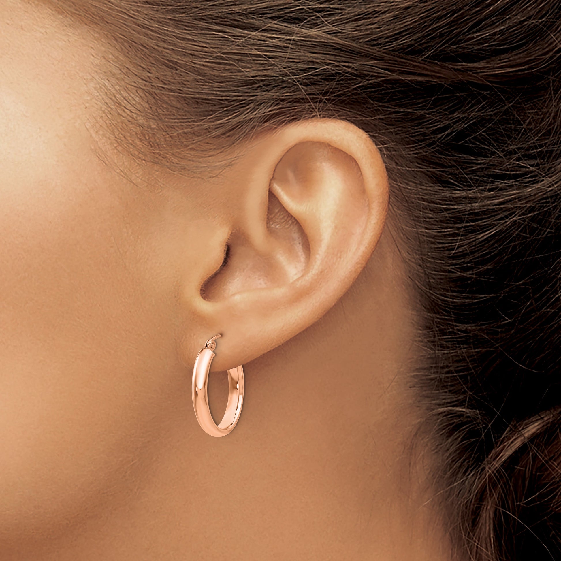 14k Rose Gold 3.75x21mm Polished Oval Tube Hoop Earrings