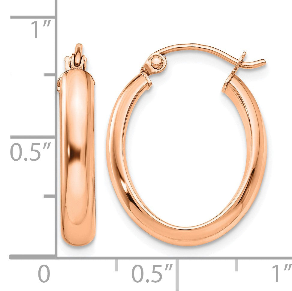 14k Rose Gold 3.75x21mm Polished Oval Tube Hoop Earrings