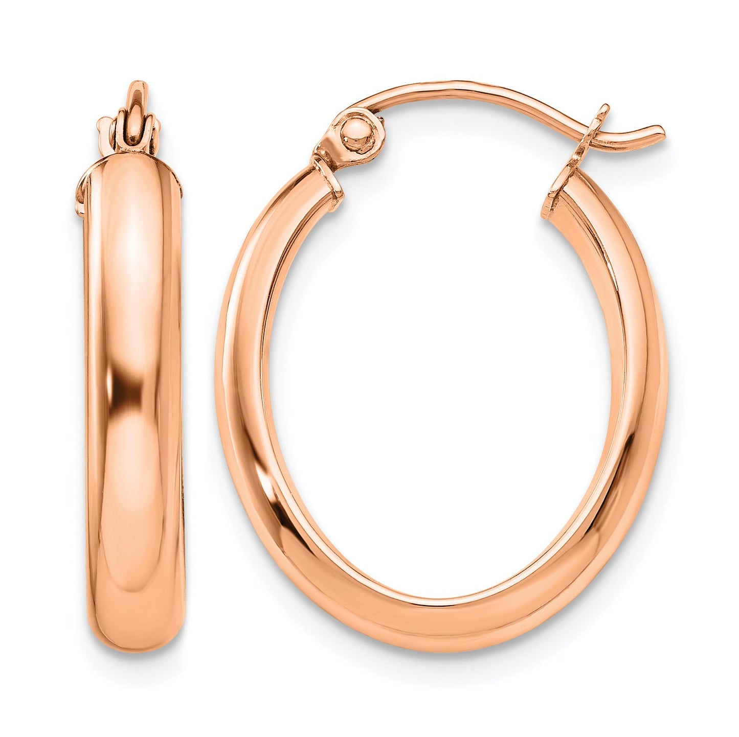 14k Rose Gold 3.75x21mm Polished Oval Tube Hoop Earrings