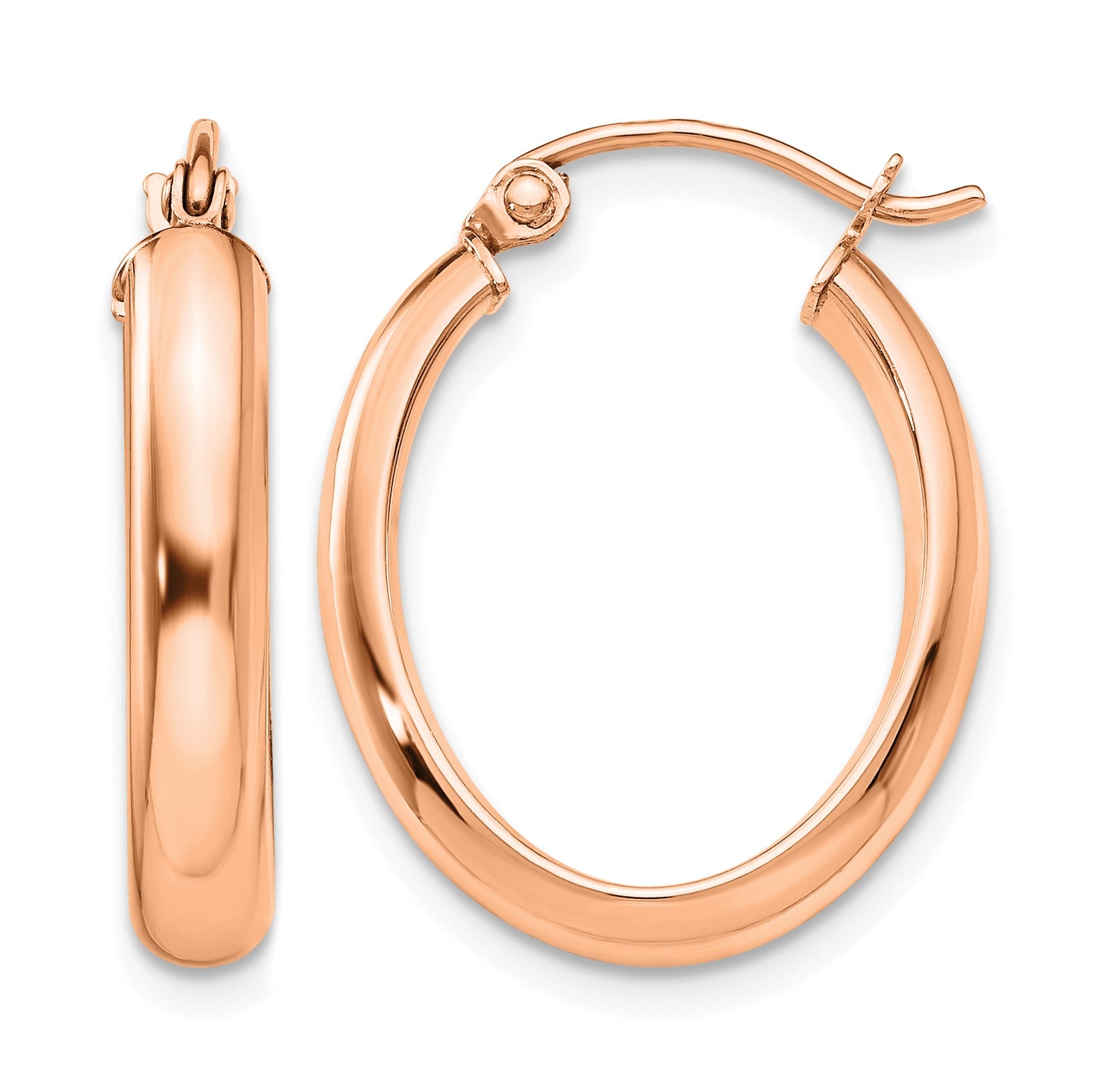 14k Rose Gold 3.75x21mm Polished Oval Tube Hoop Earrings