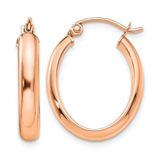 14k Rose Gold 3.75x21mm Polished Oval Tube Hoop Earrings
