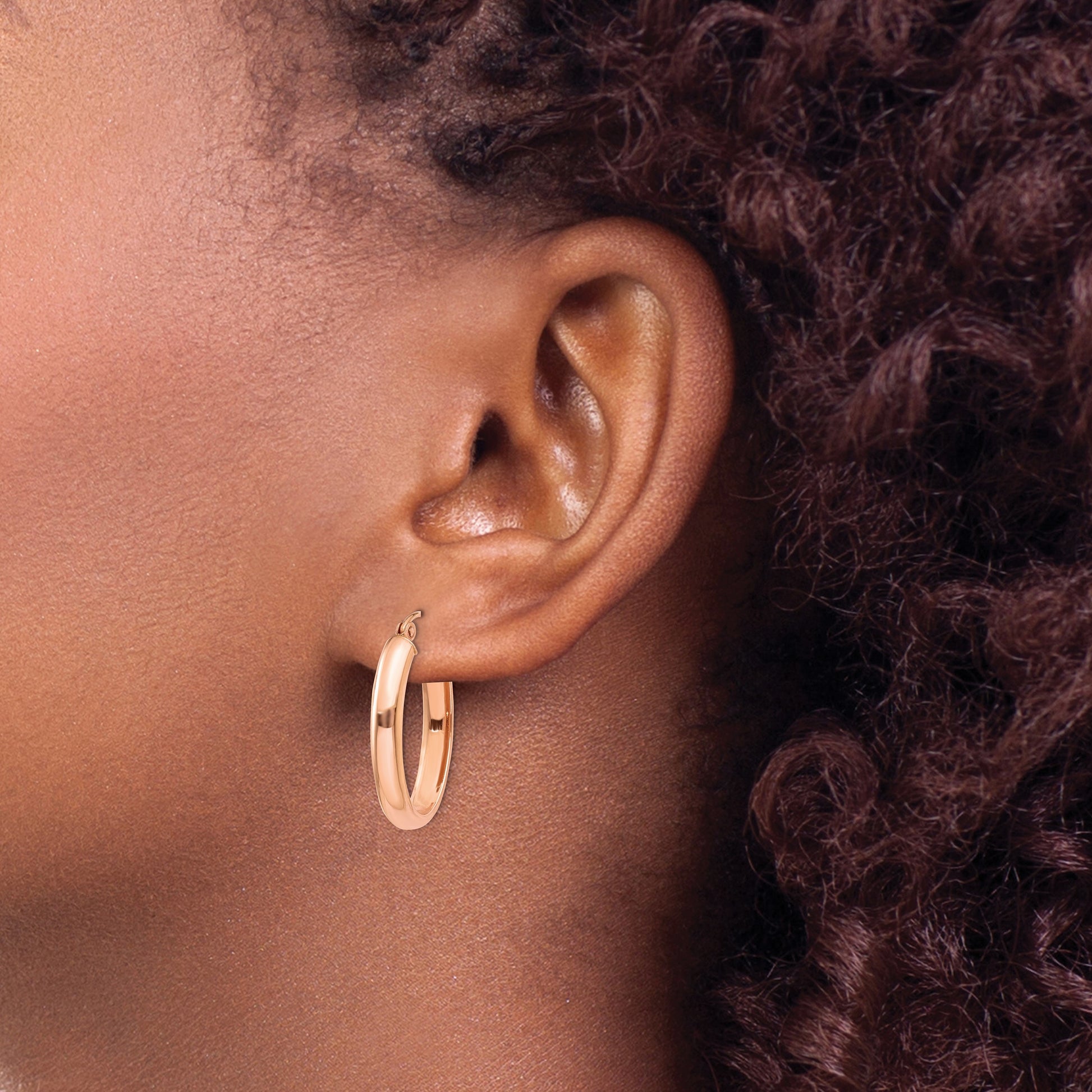 14k Rose Gold 3.75x25mm Polished Oval Tube Hoop Earrings