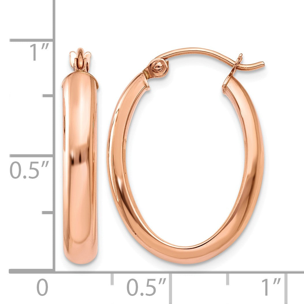 14k Rose Gold 3.75x25mm Polished Oval Tube Hoop Earrings