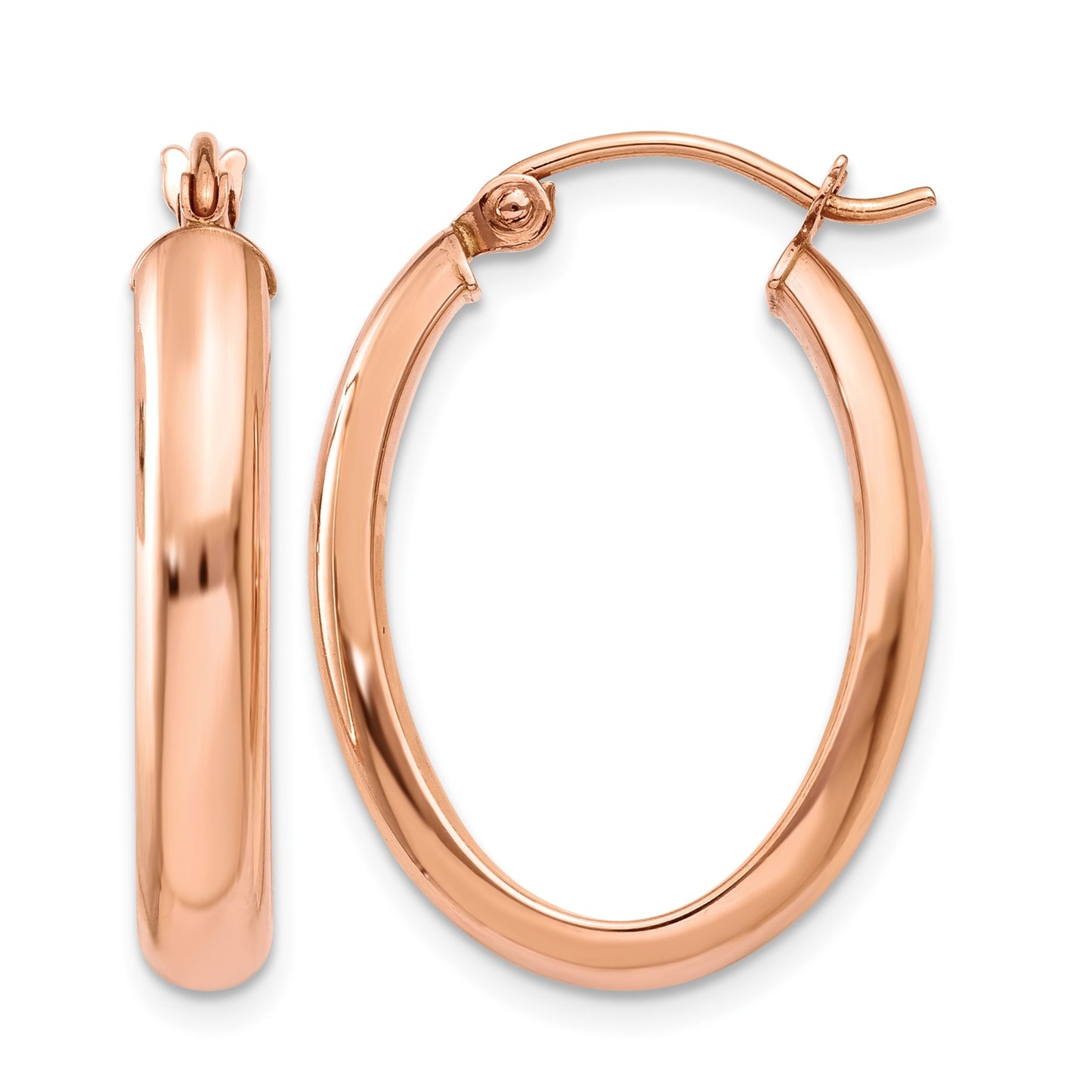 14k Rose Gold 3.75x25mm Polished Oval Tube Hoop Earrings