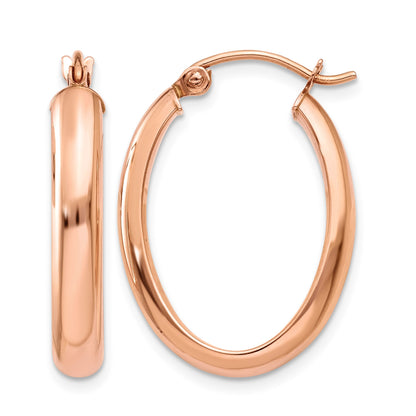 14k Rose Gold 3.75x25mm Polished Oval Tube Hoop Earrings