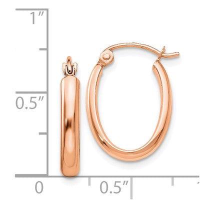 14k Rose Gold Polished Half-Round Oval Hoop Earrings