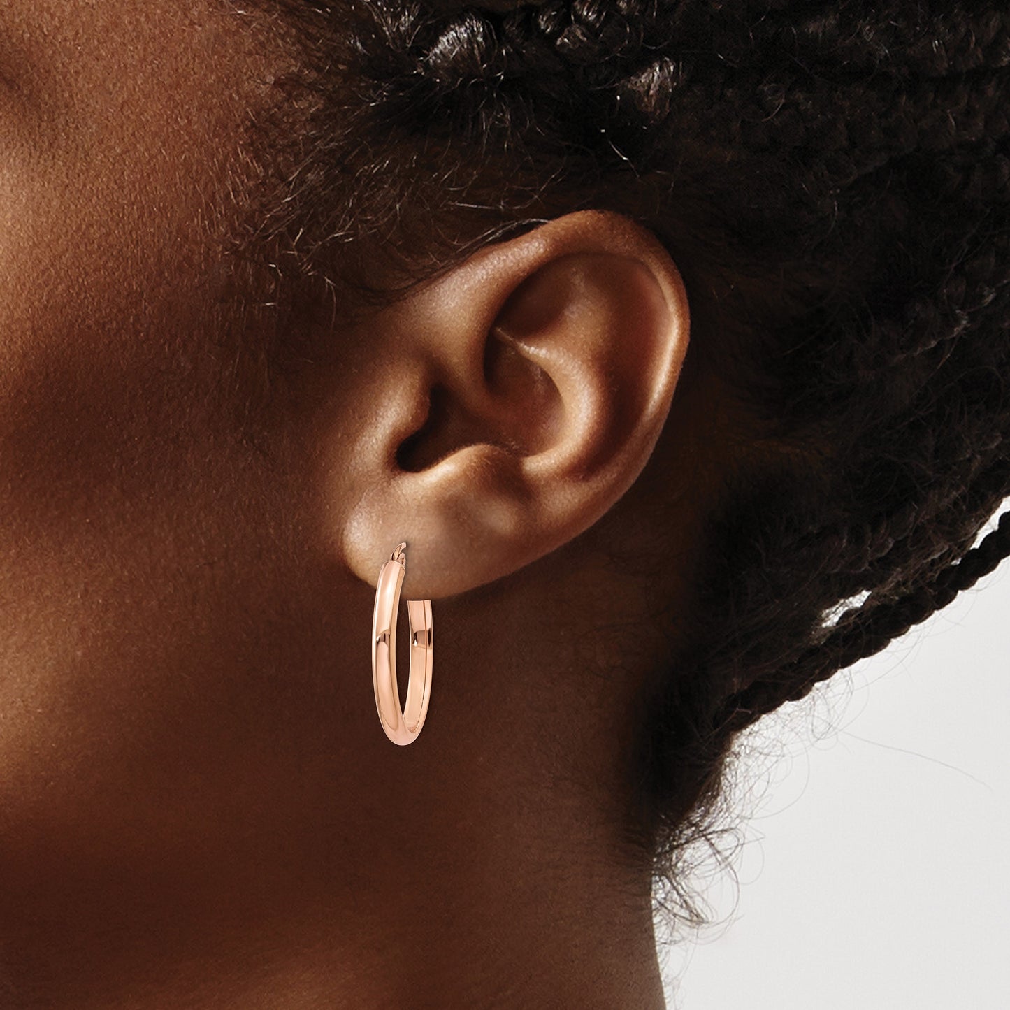 14k Rose Gold 2.75x23.5mm Polished Oval Tube Hoop Earrings