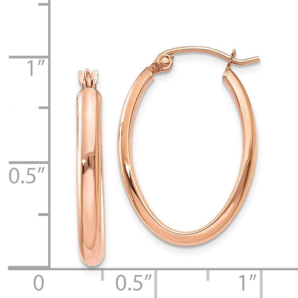 14k Rose Gold 2.75x23.5mm Polished Oval Tube Hoop Earrings