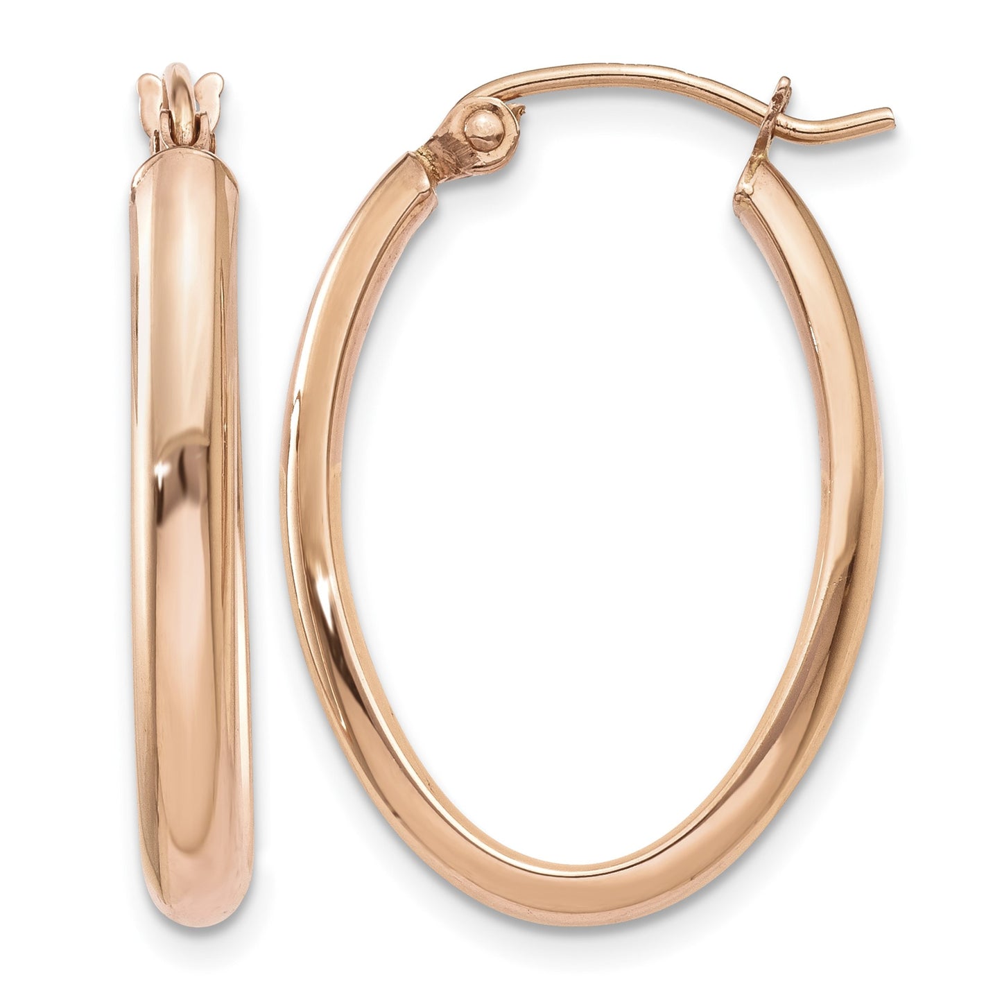14k Rose Gold 2.75x23.5mm Polished Oval Tube Hoop Earrings