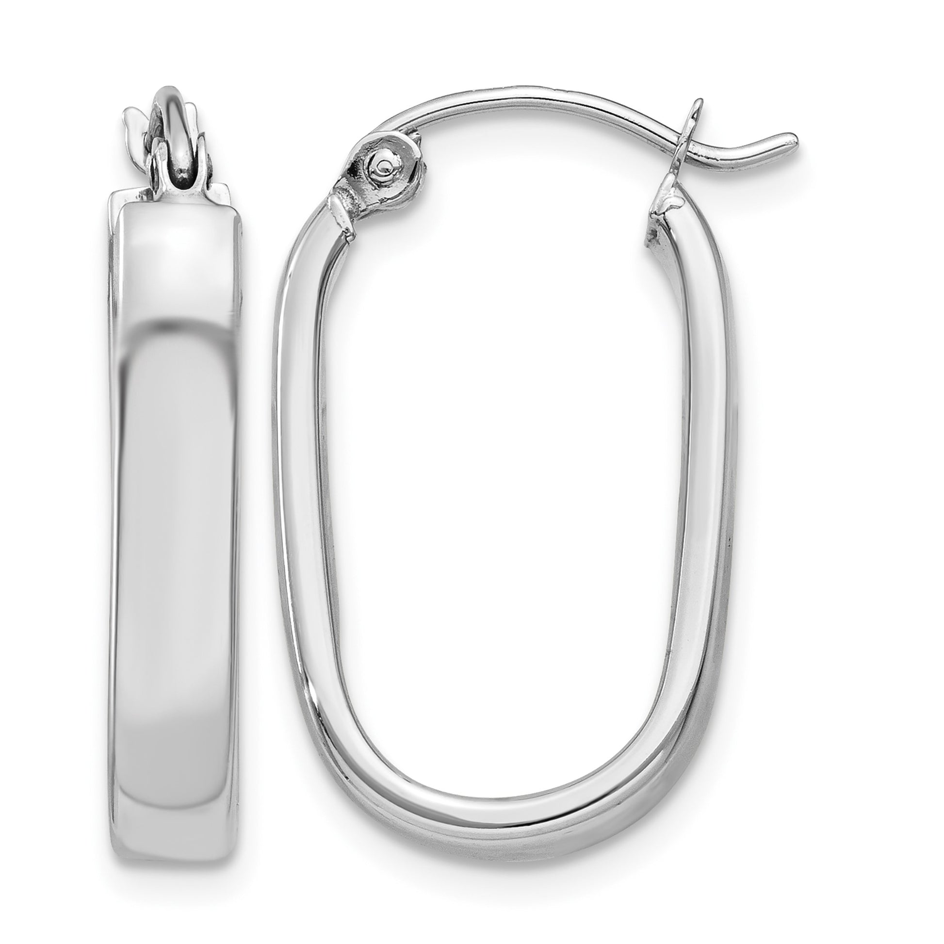 14k White Gold 3.5x22mm Polished Oval Tube Hoop Earrings