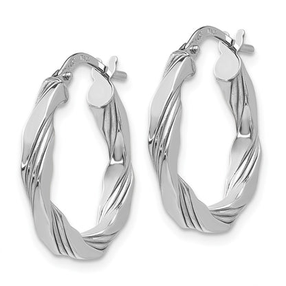 14K White Gold Twisted Textured Hoop Earrings