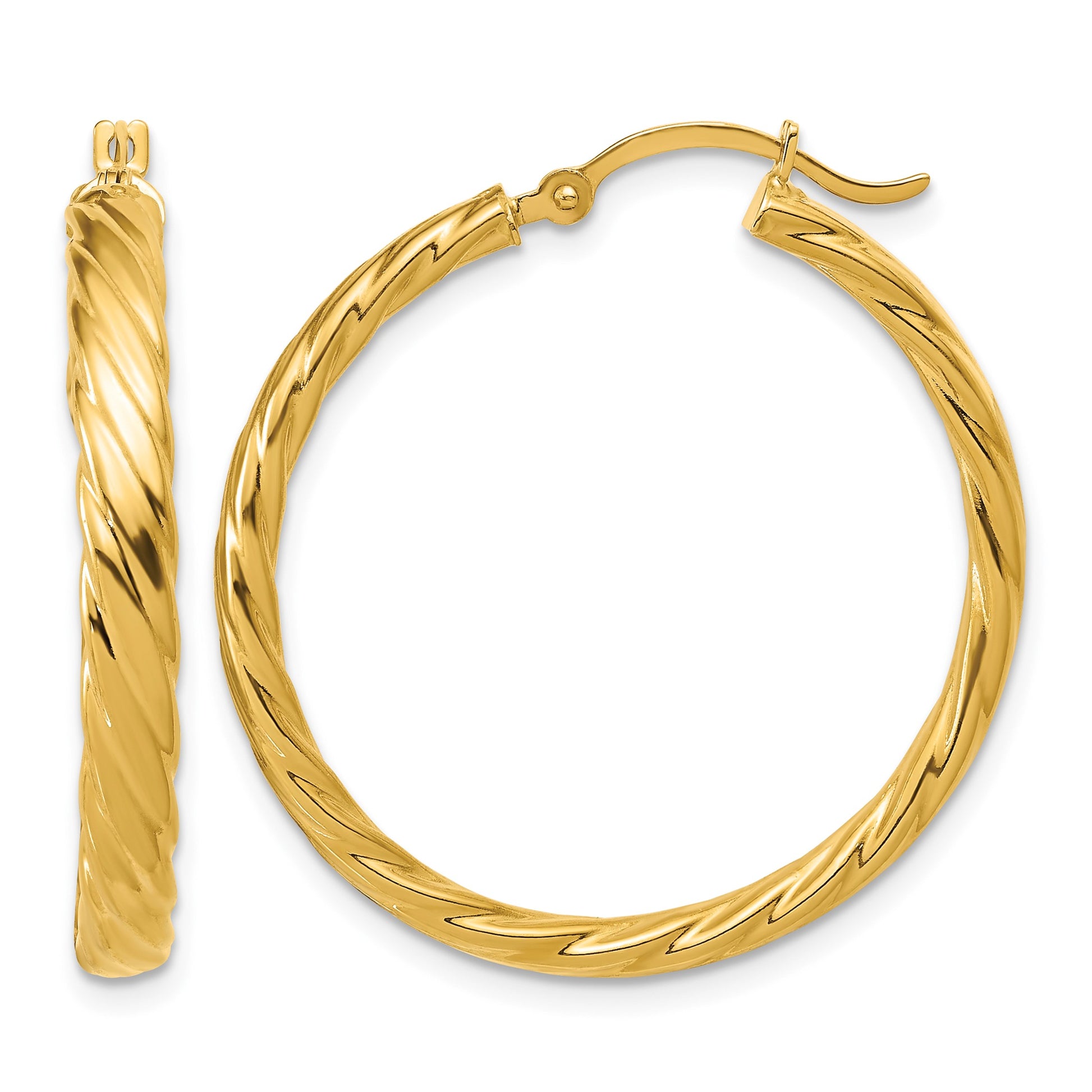 14K Large 3mm Patterned Hoop Earrings
