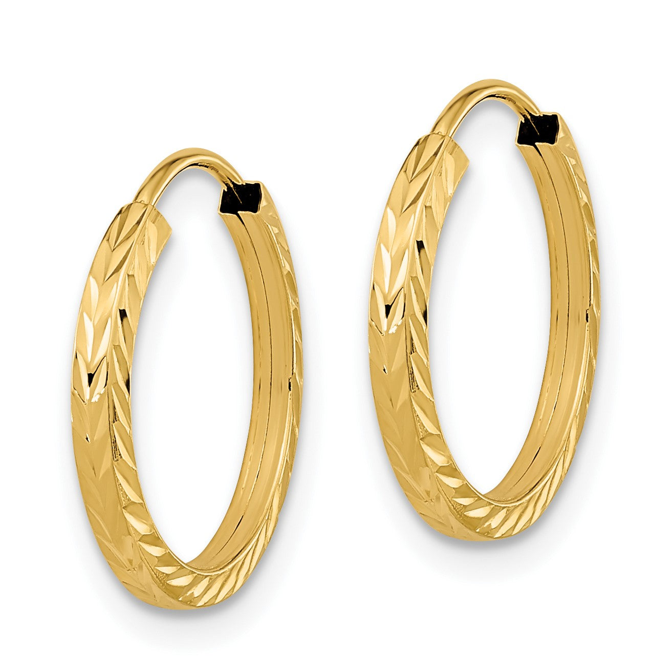 14k 1.35x15mm Diamond-cut Square-Tube Endless Hoop Earrings