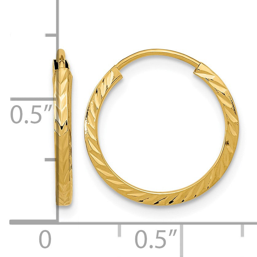 14k 1.35x15mm Diamond-cut Square-Tube Endless Hoop Earrings