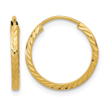14k 1.35x15mm Diamond-cut Square-Tube Endless Hoop Earrings