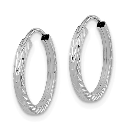 14k White Gold 1.35x15mm Diamond-cut Square-Tube Endless Hoop Earrings