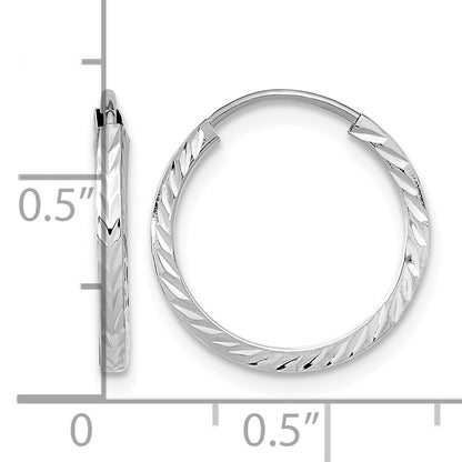 14k White Gold 1.35x15mm Diamond-cut Square-Tube Endless Hoop Earrings