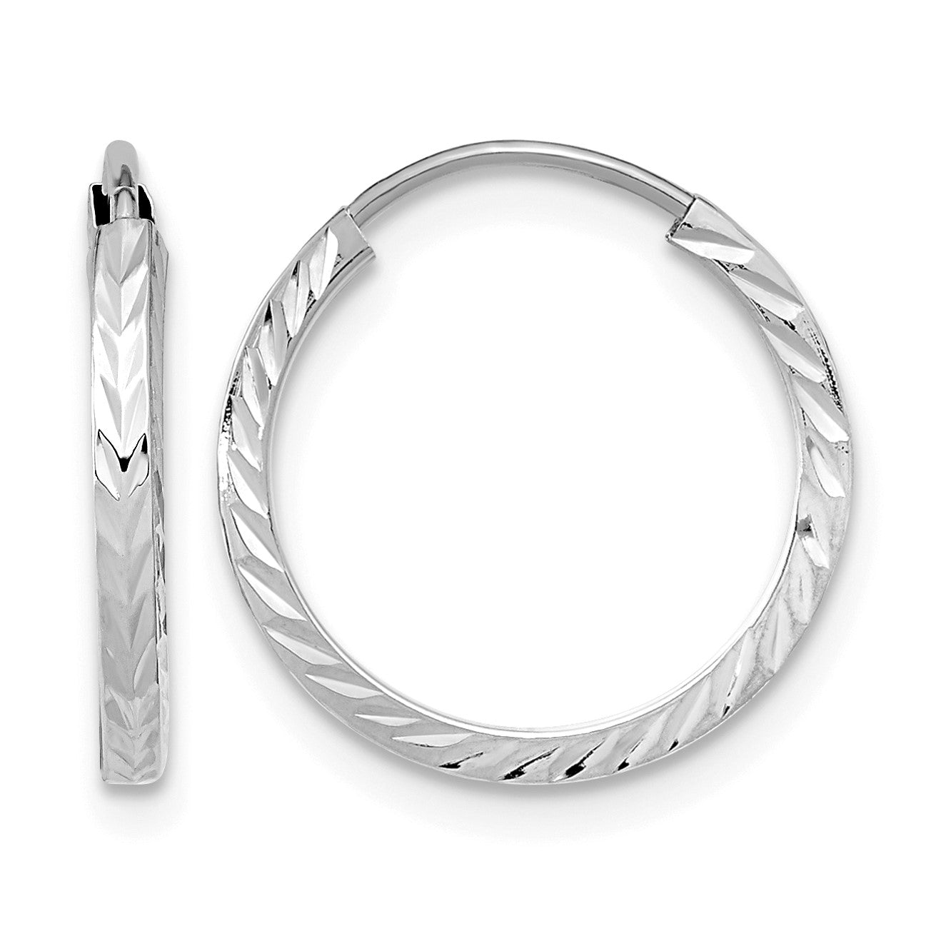 14k White Gold 1.35x15mm Diamond-cut Square-Tube Endless Hoop Earrings
