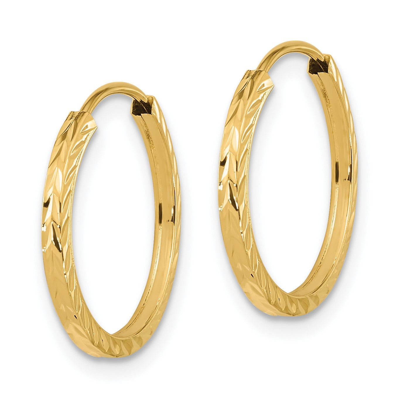 14k 1.35x17mm Diamond-cut Square-Tube Endless Hoop Earrings