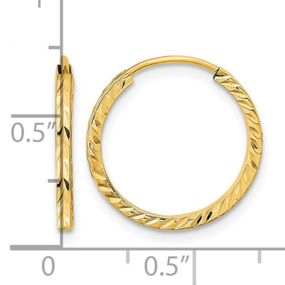 14k 1.35x17mm Diamond-cut Square-Tube Endless Hoop Earrings