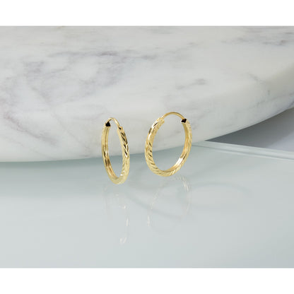 14k 1.35x17mm Diamond-cut Square-Tube Endless Hoop Earrings