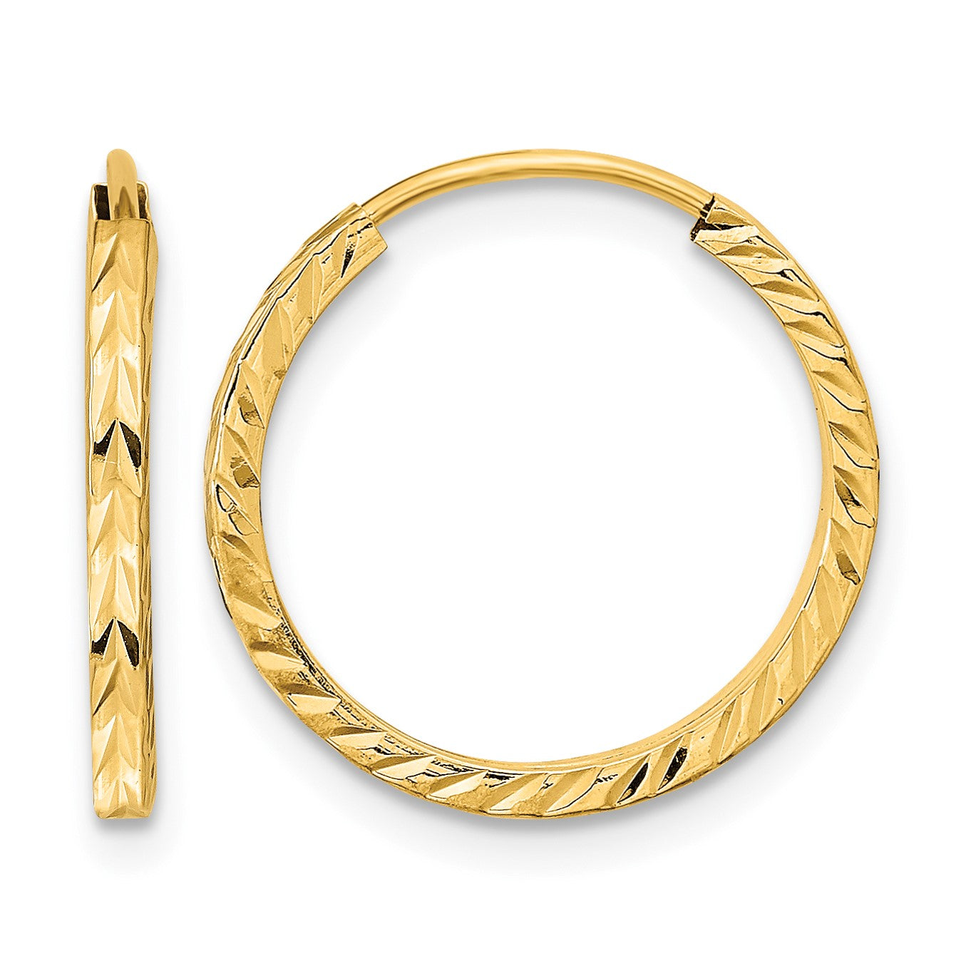 14k 1.35x17mm Diamond-cut Square-Tube Endless Hoop Earrings