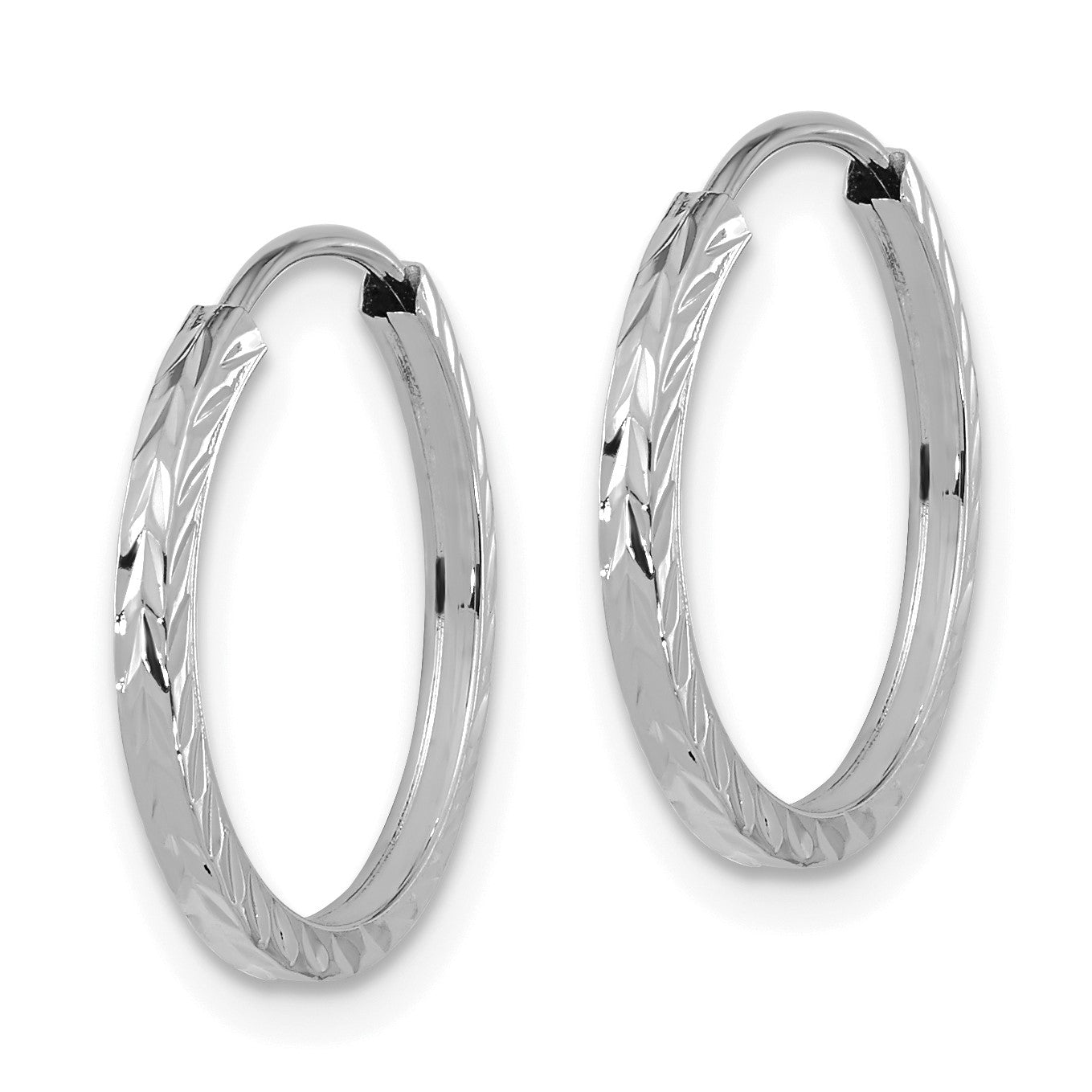 14k White Gold 1.35x17mm Diamond-cut Square-Tube Endless Hoop Earrings