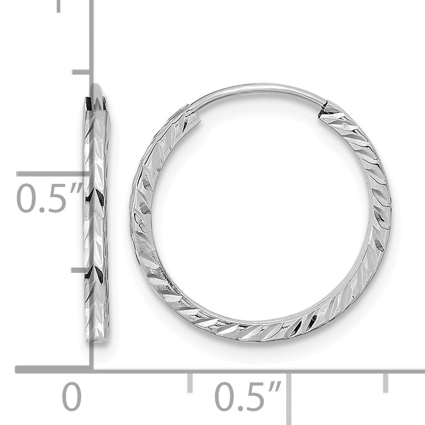 14k White Gold 1.35x17mm Diamond-cut Square-Tube Endless Hoop Earrings