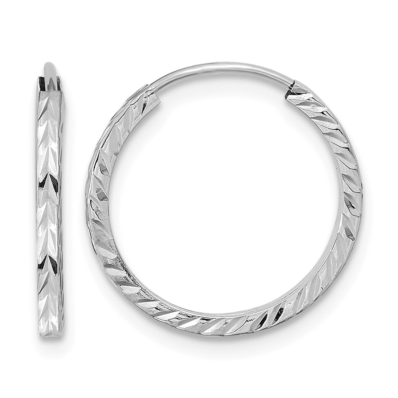 14k White Gold 1.35x17mm Diamond-cut Square-Tube Endless Hoop Earrings