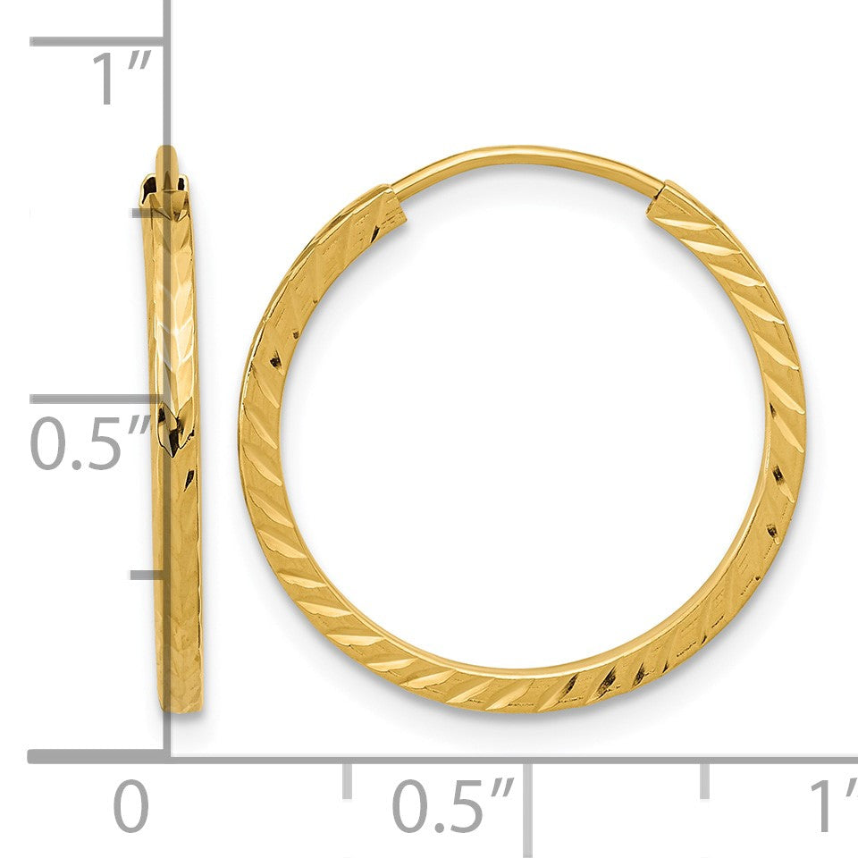 14k 1.35x20mm Diamond-cut Square-Tube Endless Hoop Earrings