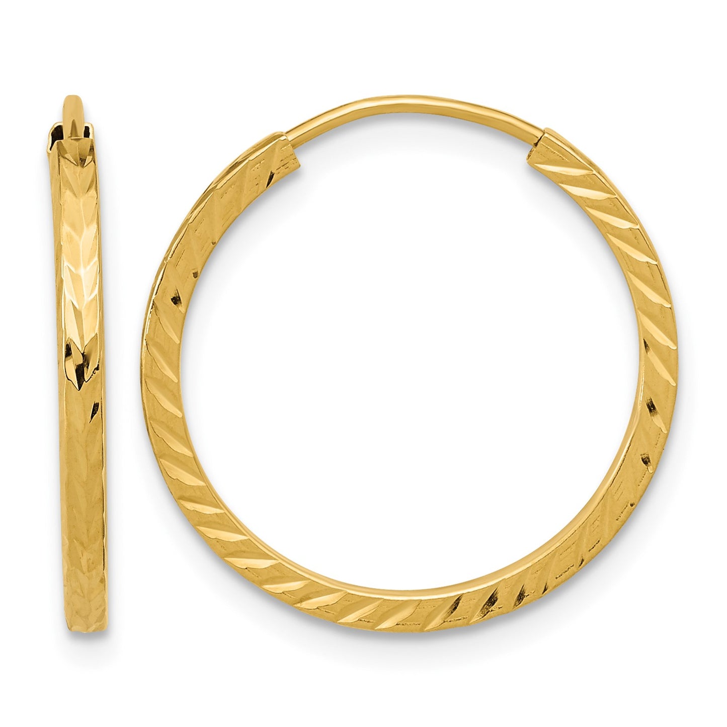 14k 1.35x20mm Diamond-cut Square-Tube Endless Hoop Earrings