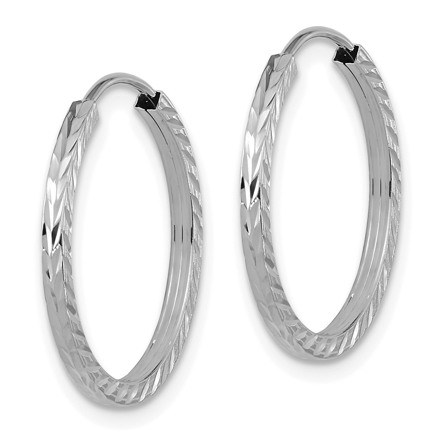 14k White Gold 1.35x20mm Diamond-cut Square-Tube Endless Hoop Earrings