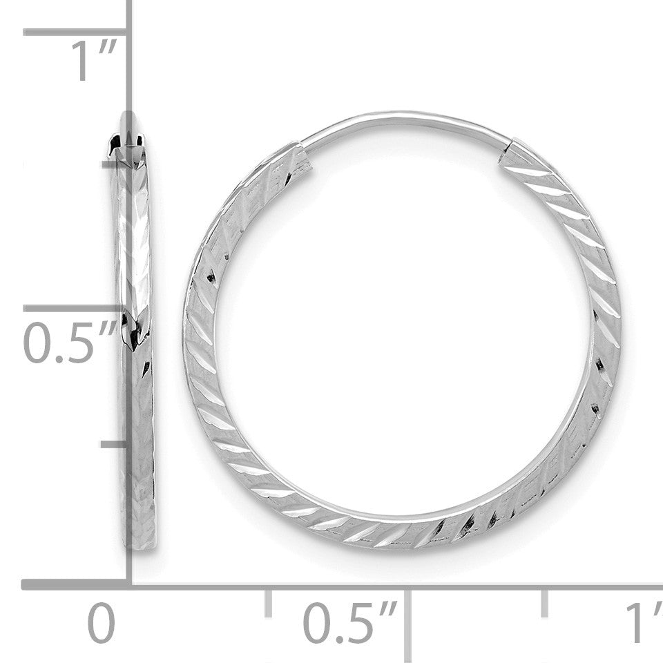 14k White Gold 1.35x20mm Diamond-cut Square-Tube Endless Hoop Earrings