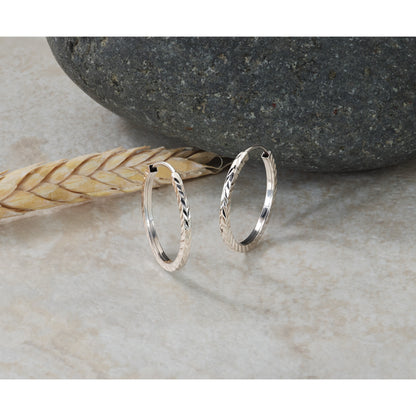 14k White Gold 1.35x20mm Diamond-cut Square-Tube Endless Hoop Earrings